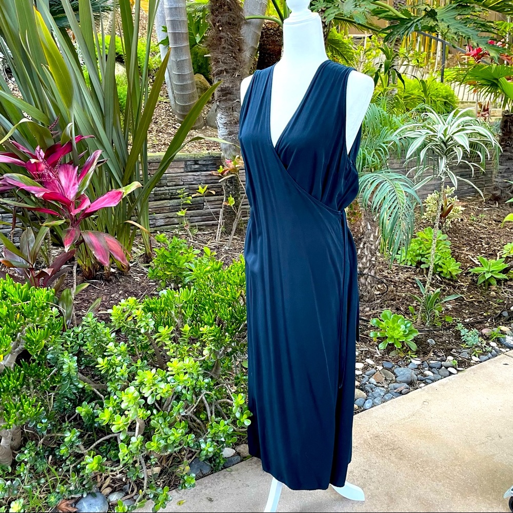 LA VI by SAM & LAVI Anthropologie navy cotton sleeveless long wrap midi dress